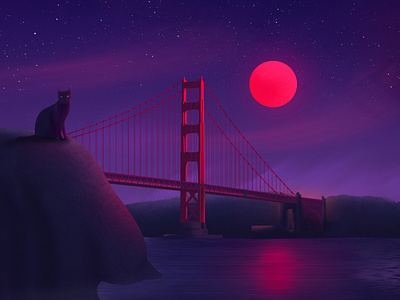 Golden Gate Bridge digital illustration grains illustration neon colors night texture