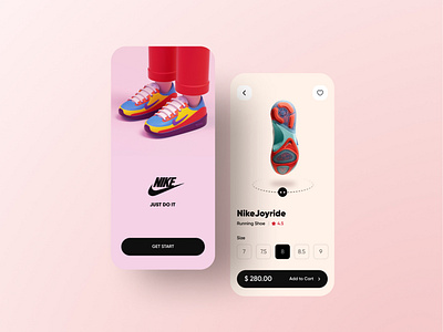 Shoes App Concept appui cleanui ecommerce mobileappui nikeui onlineshoppingui redui shoeapp uiux