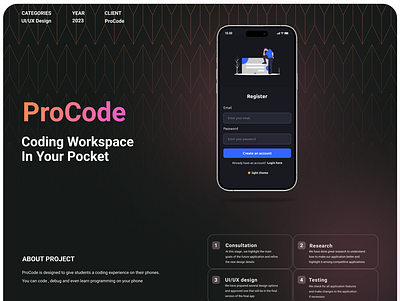 Phone Coding App ProCode | UI & UX Design banking branding coding colors design figma illustration logo retro tech ui ux vector