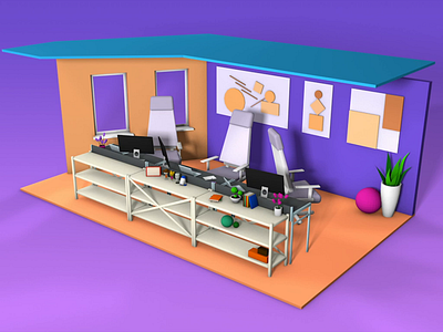 Design corner 3d animation art c4d cinema4d colorful colors construction dynamic geometric gif home illustraion interaction isometric motion office render space uiux