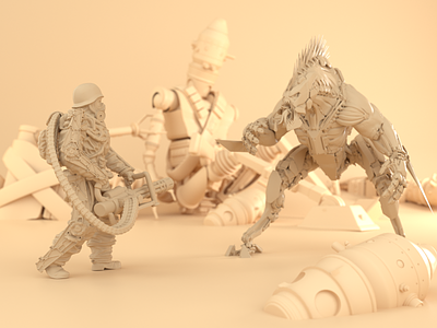 3D characters 3d c4d characters cinema4d desert graphic design main charcters motion graphics octane octanerender scene soldiers space toys ui yellow