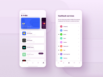 Banking service app banking banking app card cashback credit card design finance finance app interface mobile money purple service ui