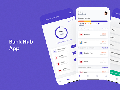 Bank Hub App app branding design ui ux violet