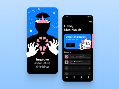 Mobile app to develop associative thinking app design education figma graphic design illustration interface ios iphone ui ux
