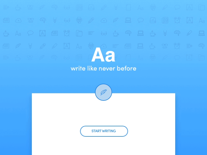 Writer App app blue design gradient icon minimalist transition typorgraphie ui