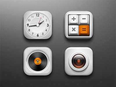White Icons calculator camera clock icon ios iphone music orange player ui