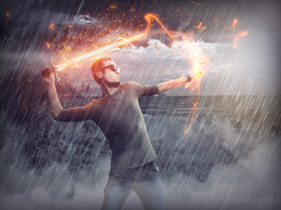 Firepower action epic fire knight modern night poster rain sword