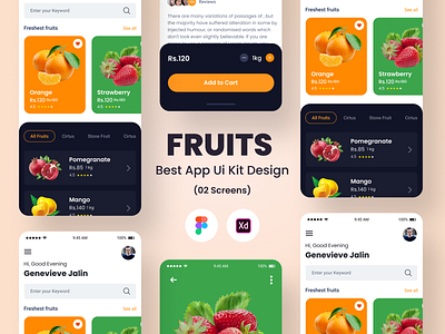 Fruits Best App Ui Kit Design android app app design free psd illustration login profile user profile