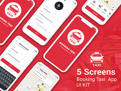 Taxi Booking App UI KIT PSD android android app app booking app design free psd icon illustration ios login logo profile psd register ui user profile vector web website