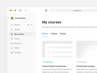 Online learning platform — Dashboard classes clean courses dashboard desktop learning learning platform minimalist online courses platform product design share sidebar study ui ux