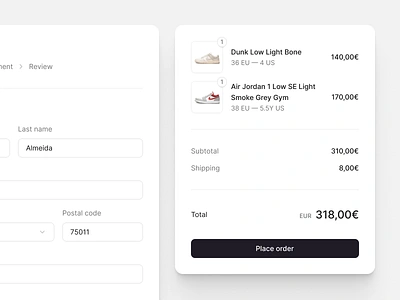 Ecommerce — Checkout page address articles cart check out checkout e commerce ecommerce order pay payment processing shoes shop shopping website