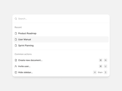 Disy — Command Bar cmd cmd bar cmd k command bar command k input minimalist modal popover product design results saas search search bar shortcuts ui ux