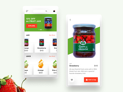 E-Commerce App addtobag concept app ecommerce app ecommerce design fruits app iosapp minimal app mobile app design online app strawberry ui design