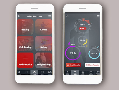 Sport application app boxing chart circle graph competition design game character illustration red sport timer ui