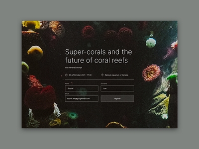 Sign up form for an event aquarium coral cta daily ui event form input field science sign up talk text field ui