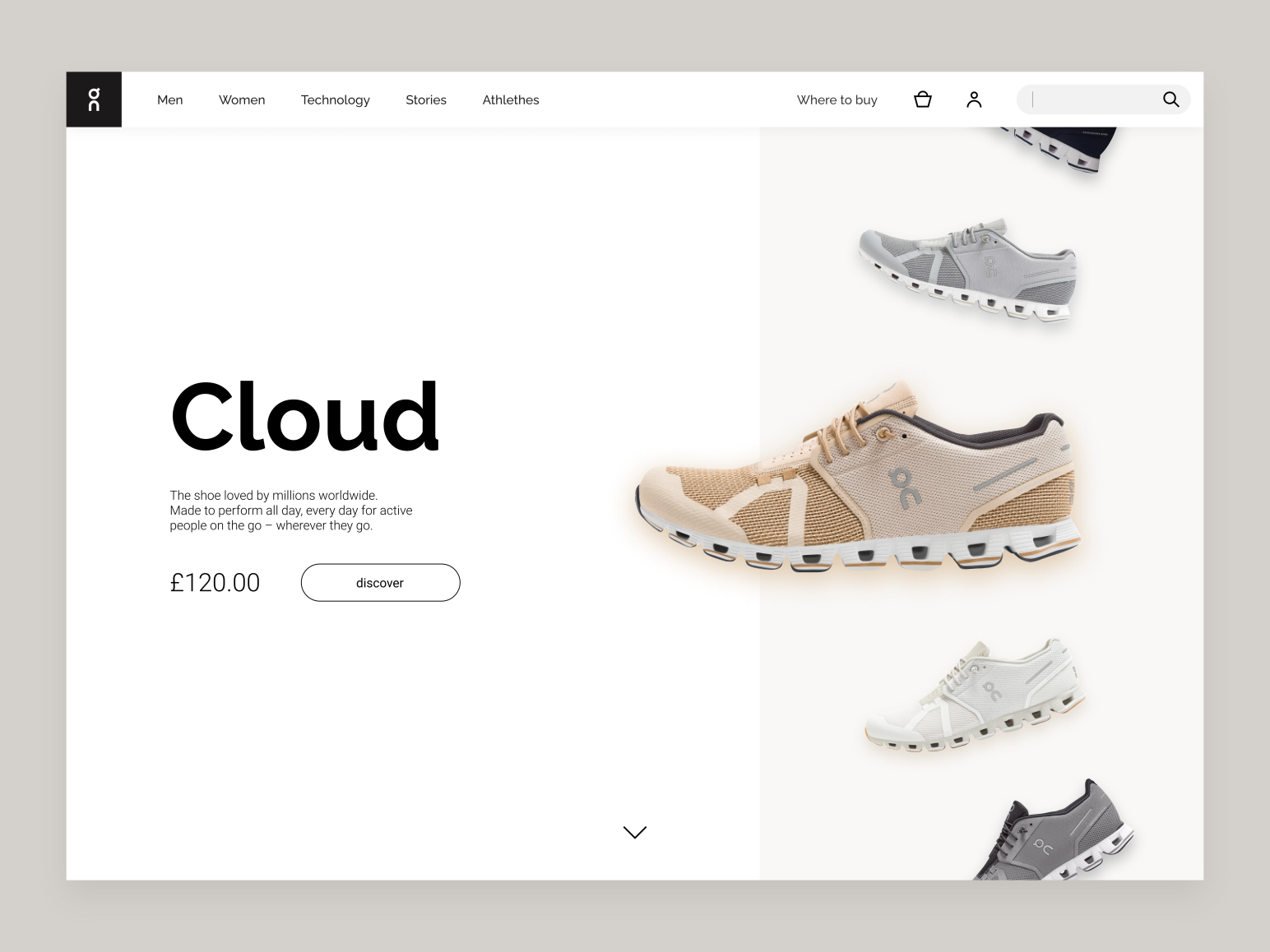 Cloud on running shoe landing page