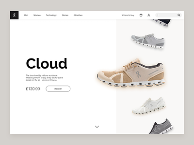 Cloud on running shoe landing page button cta desktop e commerce ecommerce hero product landing page on on running online shop product retail shoe sport ui ux vertical slider