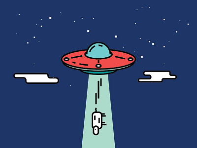 Cow Tow aliens beam illustration night ship spacecraft tractor ufo