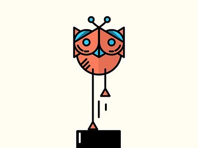 Owl bot character color creature flat icon illustration minimal