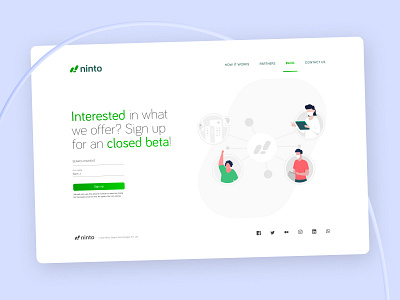 Ninto closed beta beta branding closed contact us design flat form identity logo minimal site ui ux web design website