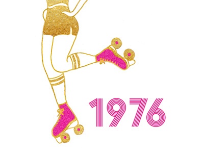 disco fever disco glitter gold illustration rollerskates seventies