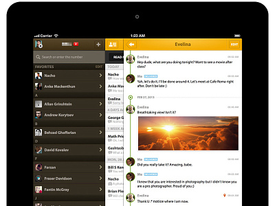 Messaging for iPad - Contact List chat history list messaging sliding menu timeline