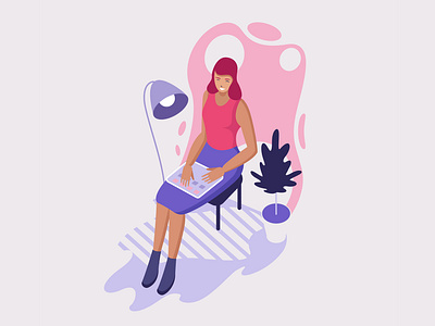 Office girl comfort create devices flat design girl illistration office place room space vector art