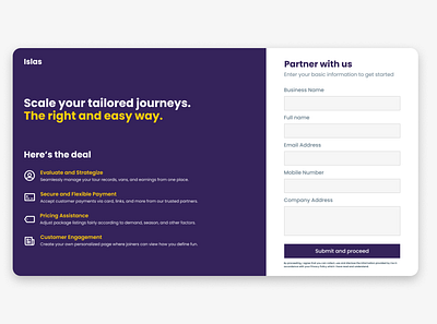 Islas - Partnership Page tourism tours travel ui design webapp