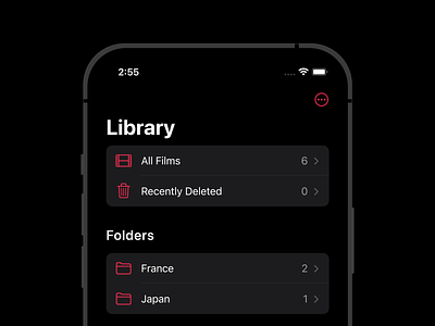 Browse & Search analog app apple black dark film folder interface ios iphone library list mobile note notes organise photography pink search table