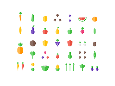 Healthy Ingredients colorful farm flat food fruits icon icon set icons minimal sketch vegan vegetables