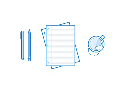 Illustration Exploration blue bold icon icons line micron minimal mug paper pen pencil sheets