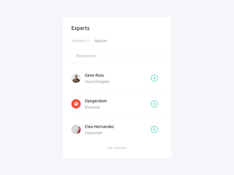 Manage Experts - Interactions add component listing minimal remove ui users ux web white