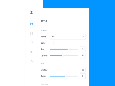 Minimal sidebar app blue builder clean icons popup slider ui ux web white
