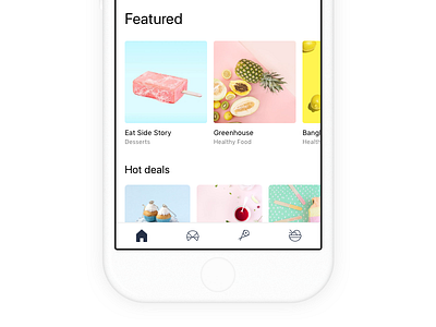 Food delivery App cards clean icons ios ios11 minimal mobile pastel restaurants swipe toolbar white