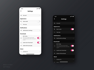 Settings in Light and Dark Mode • Daily UI 007
