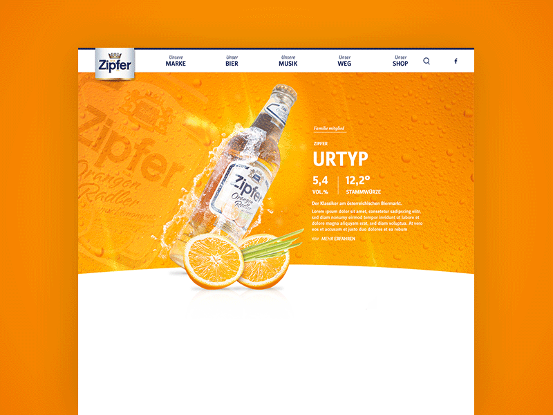 Zipfer relaunch austrian beer brewery drops layout orange premium product overview retouching showcase web design zipfer