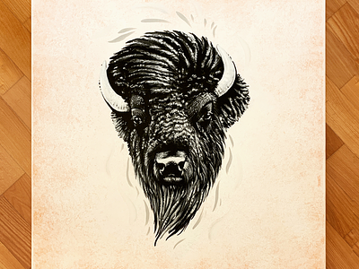 Buffalo acrylics american bison black and white buffalo canvas painting portrait