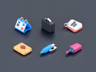 3d office stuff: vol 2 3d blender calendar case convert cozy cycles funny icons illustration isometric letter marker metal note pen stylize toy web write