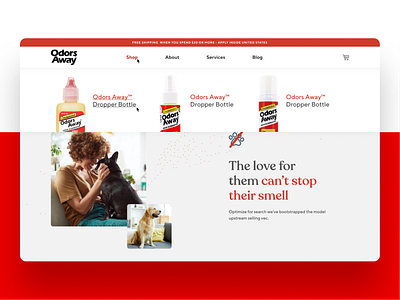 odors away | menu dogs megamenu odors pet pets red retail ui ux web web design