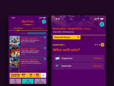 FIFA World Cup Qatar - Predictor Game figma game game design mobile game predictor game soccer soccer game ui ux world cup