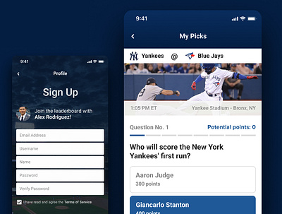 MLB Predictor Game baseball design figma game interface mlb predictor ui ux