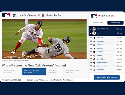 MLB TV Predictor baseball app figma game interface mlb predictor sports tv app ui ux