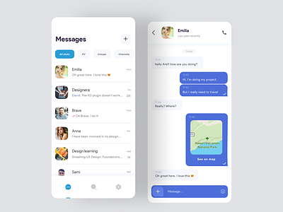 Telegram messenger redesign android android app app blue chat clean design ios messenger social telegram ui design uiux white