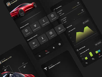 Tesla management app design android app application car dark design electric car ios tesla ui ui design ux