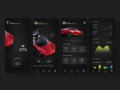 Tesla management app design android android app app application car dark design tesla ui ui design ux
