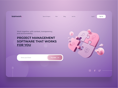 Teamwork Web Page Design 3d branding design email gradient landing logo teams teamwork typography ui ux web web design webdesign
