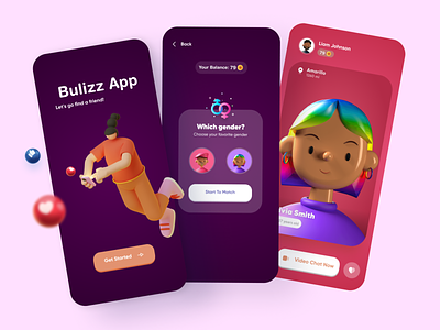 👩🏻‍🤝‍🧑🏻 Bulizz | Dating App UI 3d illustration android app application dating dating app design friend gamification gender red ui ui design ux