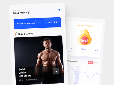 🏋️‍♀️ Fitness App Design android app application body body building design fitness gym ios kcal ui ui design ux workout yoga