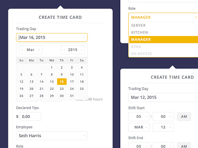 create time card calendar flat ios modal ui