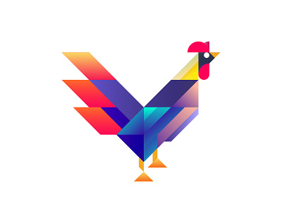 Rooster cock flat gradient illustration rooster triangle